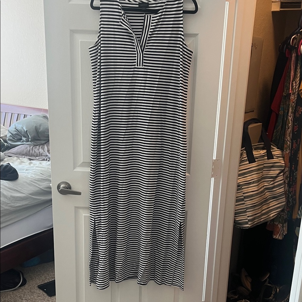 J Jill Black and White Striped Sleeveless Dress stretchy